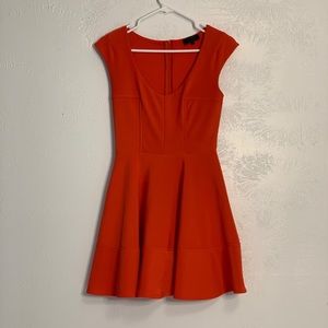Guess Orange Fitted Dress With Circle Skirt